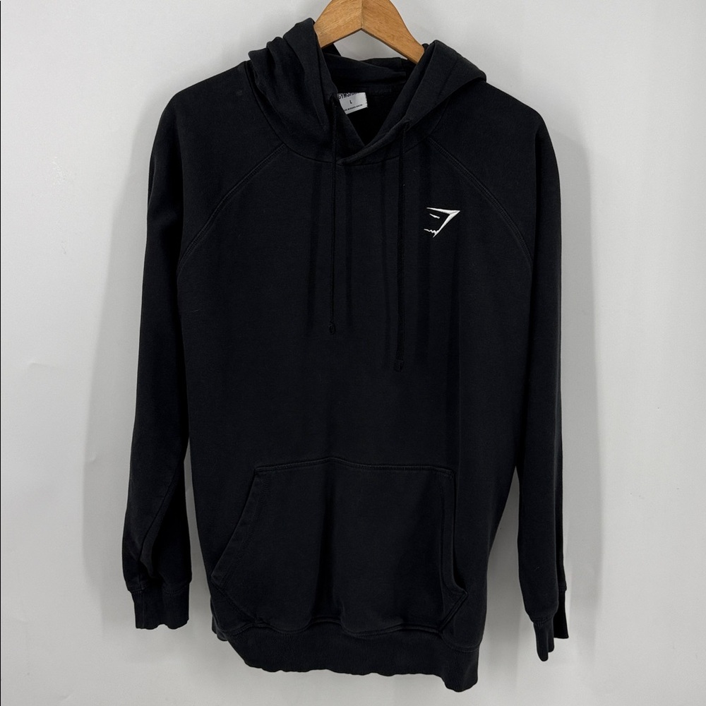 Gymshark Crest black unisex, kangaroo pocket Hoodie.L